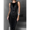 Stříbrnočerné třpytivé dlouhé šaty DARIONE s kamínky