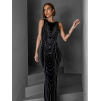 Stříbrnočerné třpytivé dlouhé šaty DARIONE s kamínky
