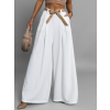 Bílé elegantní wide leg široké kalhoty LARITIS s páskem