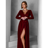 Vínové dlouhé společenské šaty JOELLIAN s dlouhým rukávem