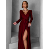 Vínové dlouhé společenské šaty JOELLIAN s dlouhým rukávem