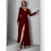 Vínové dlouhé společenské šaty JOELLIAN s dlouhým rukávem