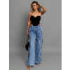 Modré široké wide leg džíny MORINDA s průstřihy