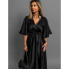 Černé saténové dlouhé šaty GO HOME s krátkým rukávem