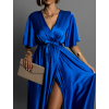 Královsky modré saténové dlouhé šaty GO HOME s krátkým rukávem