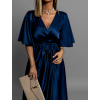 Tmavě modré saténové dlouhé šaty GO HOME s krátkým rukávem