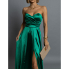 Zelené saténové společenské šaty SYCHAEUS bez ramínek
