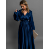 Tmavě modré dlouhé saténové šaty WOMAN s dlouhým rukávem
