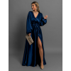 Tmavě modré dlouhé saténové šaty WOMAN s dlouhým rukávem