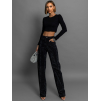 Černé luxusní třpytivé wide leg džíny TYRON s kamínky