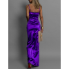 Fialové saténové dlouhé šaty ADOLFINA s korzetem