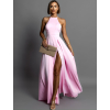 Růžové saténové dlouhé šaty HAMBUR s rozparkem