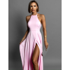Růžové saténové dlouhé šaty HAMBUR s rozparkem