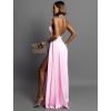 Růžové saténové dlouhé šaty HAMBUR s rozparkem