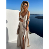 Béžové dlouhé saténové šaty KRISTAL s přehozem