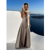 Béžové dlouhé saténové šaty KRISTAL s přehozem
