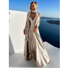 Béžové dlouhé saténové šaty KRISTAL s přehozem