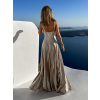 Béžové dlouhé saténové šaty KRISTAL s přehozem