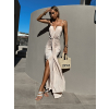 Béžové dlouhé elastické elegantní šaty DIMIS