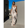 Béžové dlouhé elastické elegantní šaty DIMIS