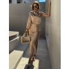 Béžové saténové šaty NEVER s průstřihem
