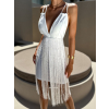 Bílé elegantní koktejlové šaty IZMAEL s třásněmi