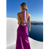 Fialové dlouhé elegantní šaty JOLIED na zavázání kolem krku