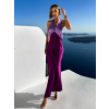 Fialové dlouhé elegantní šaty JOLIED na zavázání kolem krku