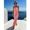 Růžové dlouhé plisované saténové šaty TOKIA