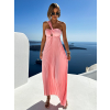 Růžové dlouhé plisované saténové šaty TOKIA