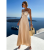 Krémové dlouhé plisované saténové šaty TOKIA