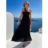 Černé dlouhé plisované saténové šaty TOKIA