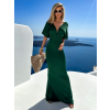 Smaragdové dlouhé šaty INVANCE s výstřihem do V