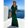 Smaragdové dlouhé šaty INVANCE s výstřihem do V