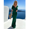 Smaragdové dlouhé šaty INVANCE s výstřihem do V