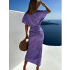 Fialové saténové šaty MIRIAM s krátkým rukávem