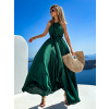 Smaragdové dlouhé saténové šaty MADES na zavazování
