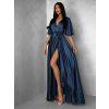 Petrolejové dlouhé saténové šaty GO HOME