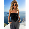 Černý crop saténový top LEODEGAR s mašlí