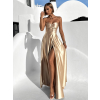 Zlaté saténové dlouhé šaty GYBRAL s korzetema rozparkem