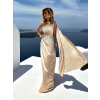 Krémové dlouhé plisované šaty JERSAY s vlečkou