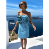 Modré krátké denim šaty JOAQUIN s aplikací