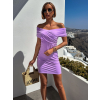 Fialové mini šaty KORALENE přes ramena