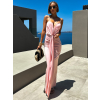Růžové dlouhé elegantní šaty DIMIS s výstřihem