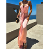 Růžové dlouhé elegantní šaty DIMIS s výstřihem