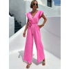 Růžový dlouhý elegantní overal KOSMAS s výstřihem