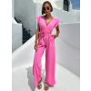 Růžový dlouhý elegantní overal KOSMAS s výstřihem