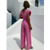 Růžový dlouhý elegantní overal KOSMAS s výstřihem