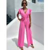 Růžový dlouhý elegantní overal KOSMAS s výstřihem