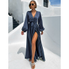 Petrolejové dlouhé saténové šaty WOMAN s rozparkem